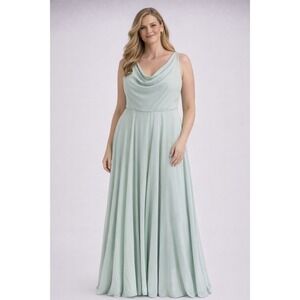 Jenny Yoo Collection 16 Sage Green Cowl Neck Chiffon Maxi Bridesmaid Dress Gown